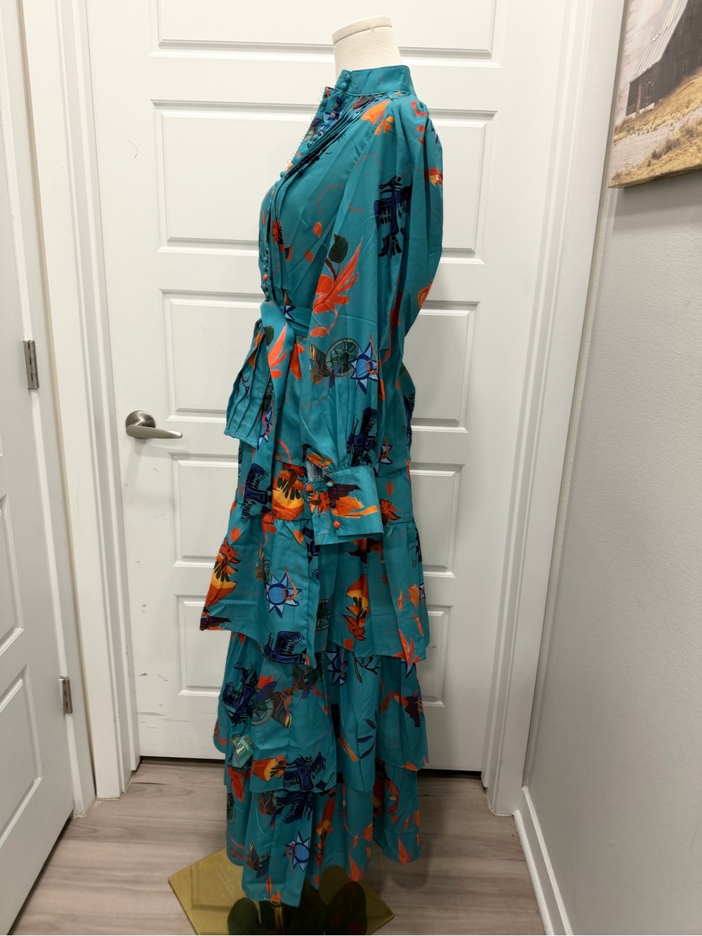 🔥Everard’s Clothing 2PC Tiered Teal Floral Maxi Skirt Set with Waist Tie NWT - Picture 8 of 14